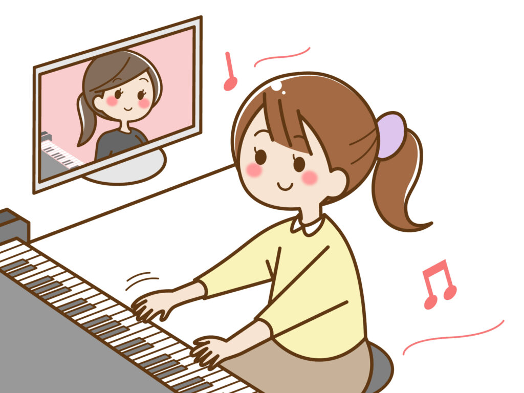 オンラインピアノレッスンを受ける女の子